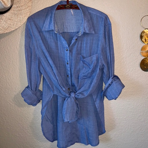 Free People Tops - Free People Tie Waist Tunic Button-down M